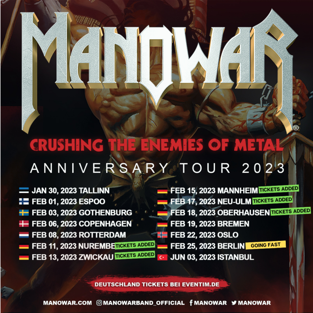 Zusätzliche Tickets für MANOWARs Anniversary Tour 2023 in Deutschland