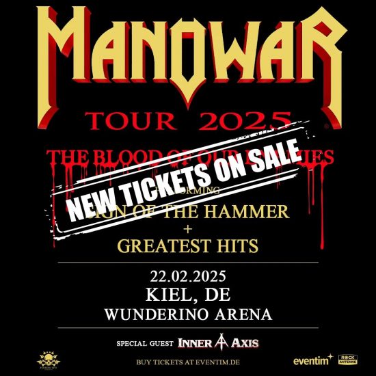 Manowarriors in and around Kiel your calls have been heard!🔥🇩🇪 Following your overwhelming demand, we have been able to get additional seats opened for our February 22, 2025 show! 🎟️ Extra seats are now available! Get your ticket on eventim.de before they are gone, too! #MANOWAR #BloodOfOurEnemies2025 #ticketsadded